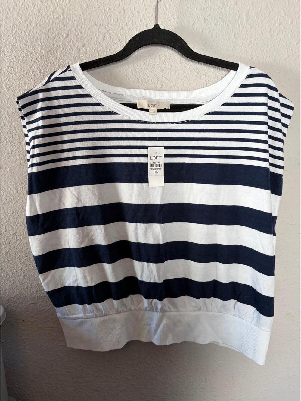 NWT Loft Cap Sleeve Blue/White Striped Tee size XXL